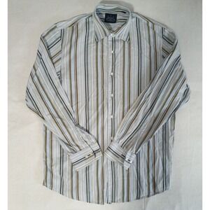 Indigo Palms Tommy Bahama Men Large Striped Button Down Shirt Long Sleeve L Blue